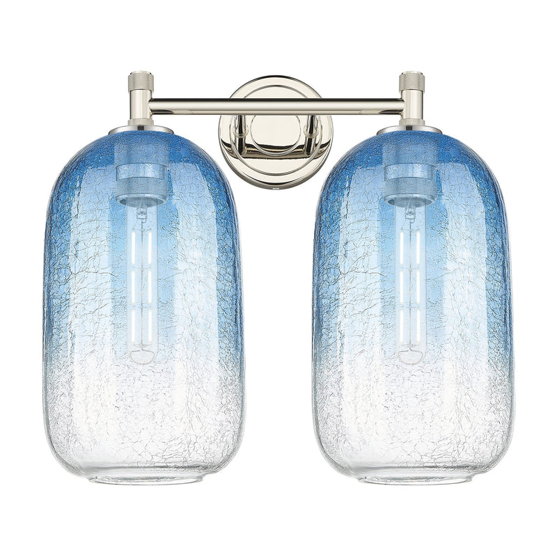 Innovations Brookhaven Cloche 15in 2-Light Bath Vanity Light | Industrial Polished Nickel and Sapphire Blue Glass | Model 434-2W-PN-G482-7SB
