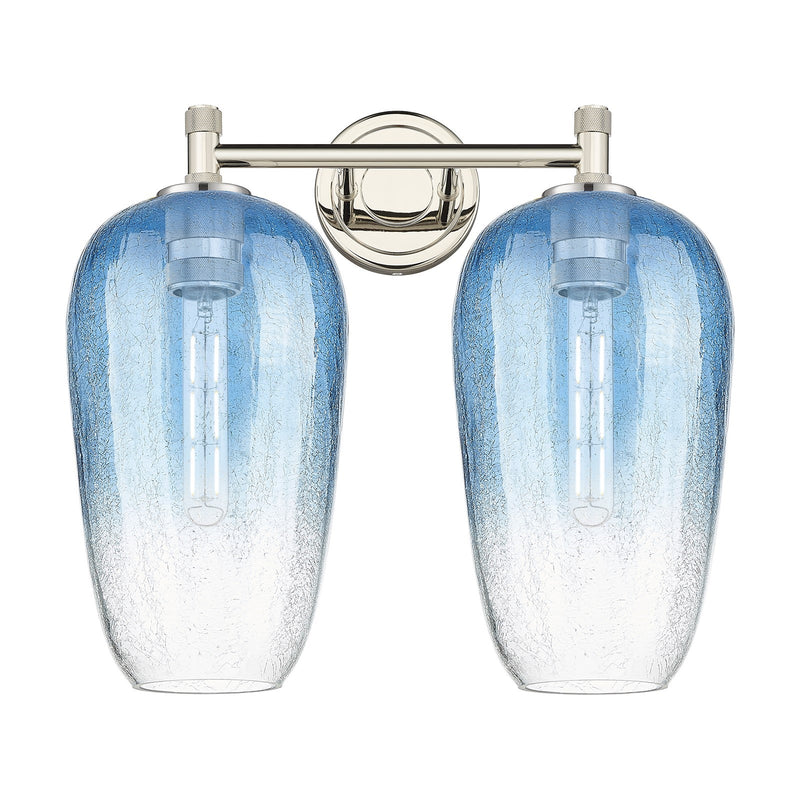 Innovations Brookhaven Flute 15in 2-Light Bath Vanity Light | Industrial Polished Nickel and Sapphire Blue Glass | Model 434-2W-PN-G484-7SB