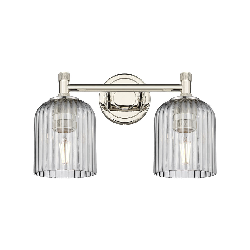 Innovations Crown Point 13in 2-Light Bath Vanity Light | Industrial Polished Nickel and Light Smoke Glass | Bathroom | Model 434-2W-PN-G559-5SM
