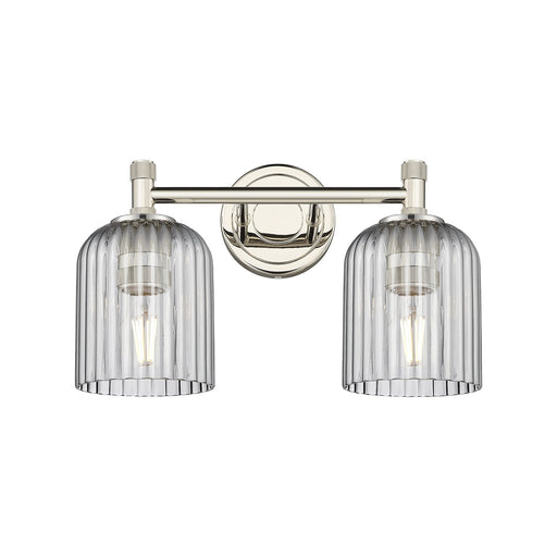 Innovations Crown Point 13in 2-Light Bath Vanity Light | Industrial Polished Nickel and Light Smoke Glass | Bathroom | Model 434-2W-PN-G559-5SM