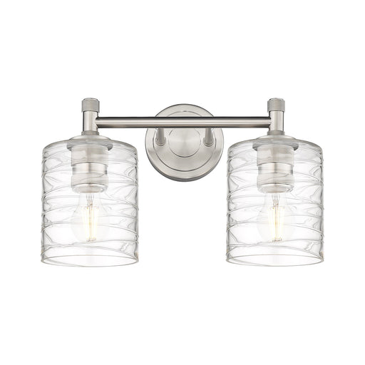 Innovations Cobbleskill 13in 2-Light Bath Vanity | Industrial Satin Nickel and Deco Swirl Glass | Bathroom & Powder Room | Model 434-2W-SN-G1113