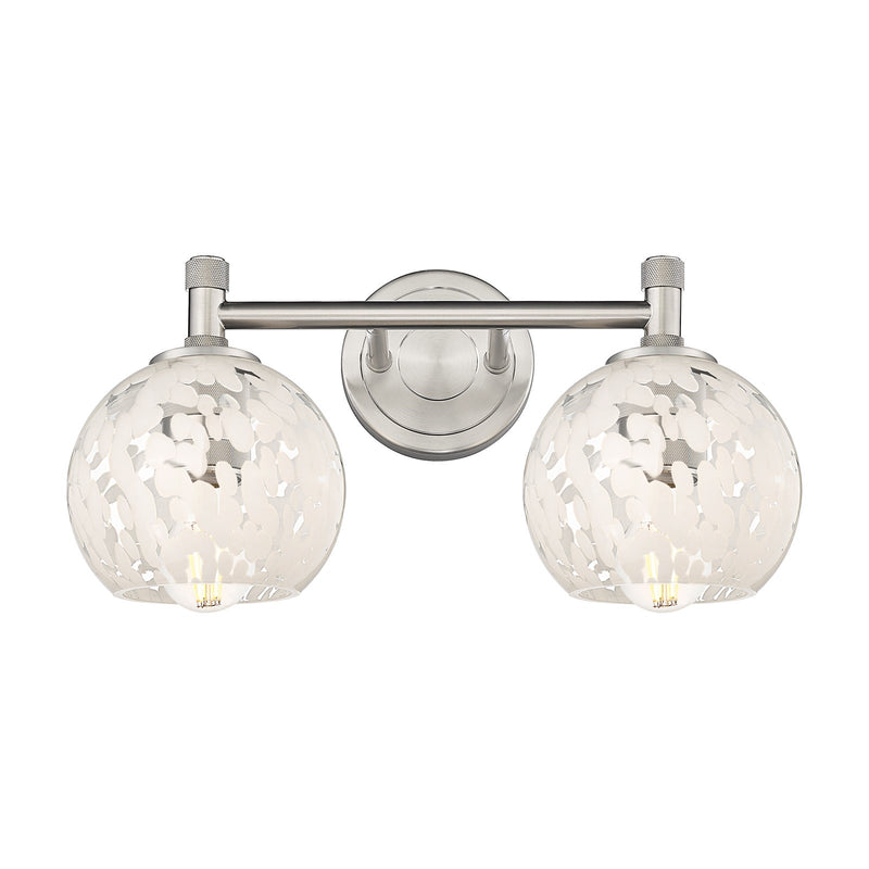 Innovations White Mouchette 14in 2-Light Bath Vanity | Industrial Satin Nickel and White Glass | Bathroom & Powder Room | Model 434-2W-SN-G1216-6WM