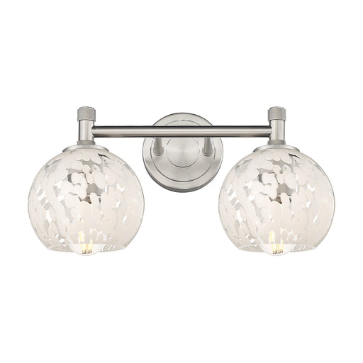 Innovations White Mouchette 14in 2-Light Bath Vanity | Industrial Satin Nickel and White Glass | Bathroom & Powder Room | Model 434-2W-SN-G1216-6WM
