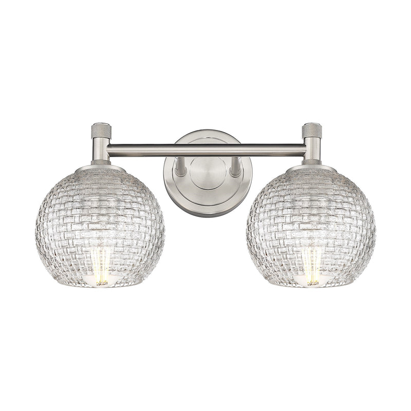 Innovations Athens Basket Weave 14in 2-Light Bath Vanity | Industrial Satin Nickel and Clear Glass | Bathroom & Powder | Model 434-2W-SN-G122C-6CL