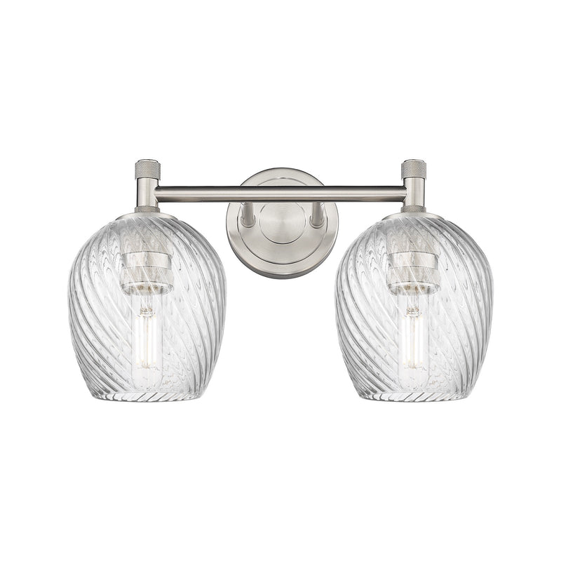Innovations Salina 13.75in 2-Light Bath Vanity Light | Industrial Satin Nickel and Clear Spiral Fluted Glass | Bathroom Vanity | Model 434-2W-SN-G292