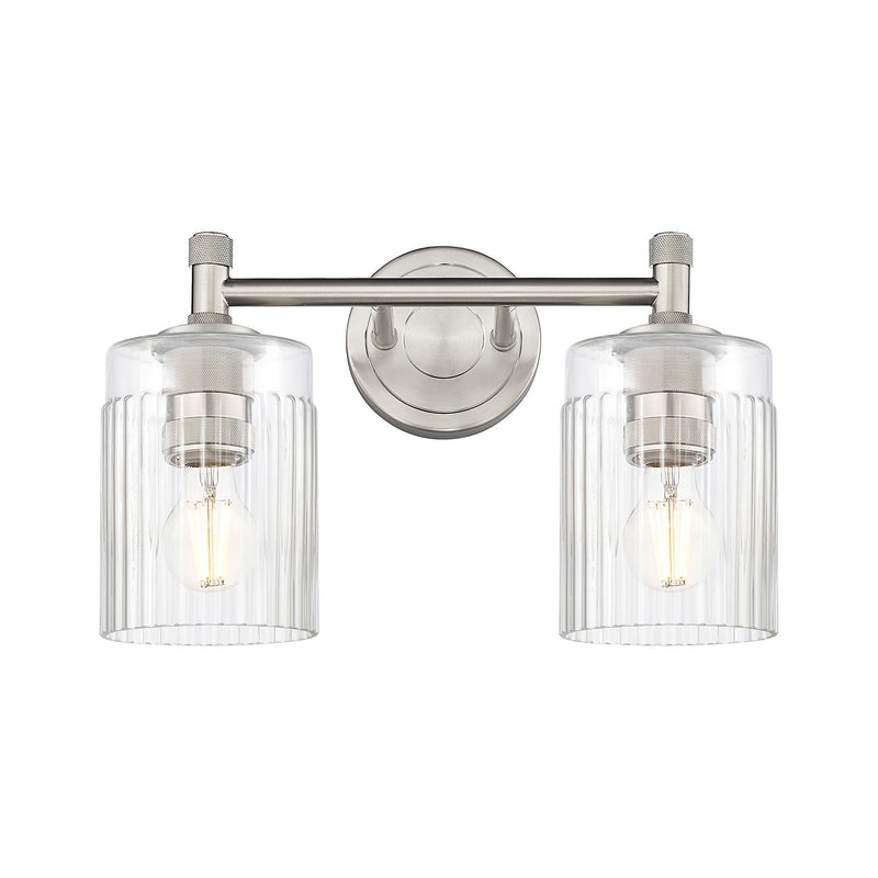 Innovations Hadley 12.5in 2-Light Bath Vanity Light | Industrial Satin Nickel and Clear Ribbed Glass | Bathroom Vanity | Model 434-2W-SN-G342