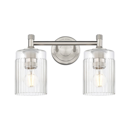 Innovations Hadley 12.5in 2-Light Bath Vanity Light | Industrial Satin Nickel and Clear Ribbed Glass | Bathroom Vanity | Model 434-2W-SN-G342