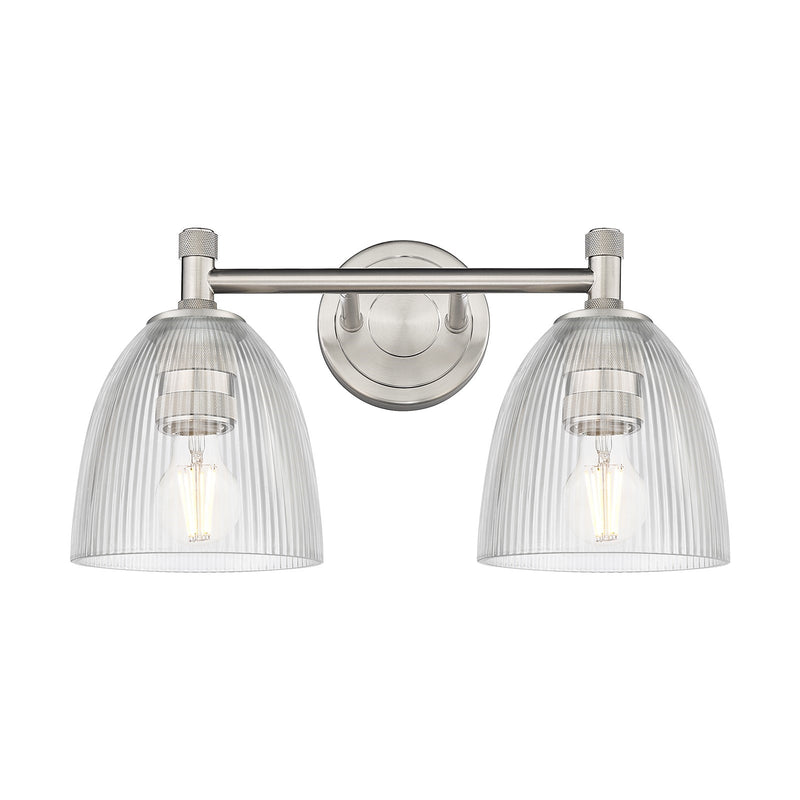 Innovations Castile 14in 2-Light Bath Vanity | Industrial Satin Nickel and Clear Glass | Bathroom & Powder Room | 14 x 9.5 in | Model 434-2W-SN-G382