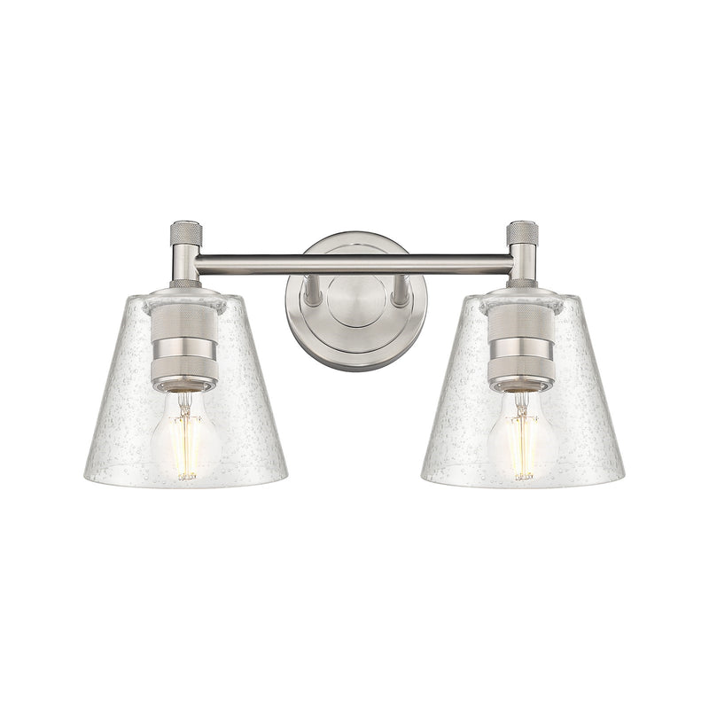 Innovations Caton 14in 2-Light Bath Vanity | Industrial Satin Nickel and Frosted Glass | Bathroom & Powder Room | 14 x 9 in | Model 434-2W-SN-G454