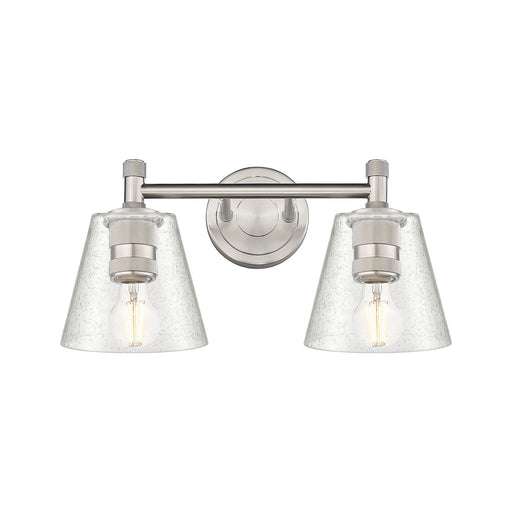 Innovations Caton 14in 2-Light Bath Vanity | Industrial Satin Nickel and Frosted Glass | Bathroom & Powder Room | 14 x 9 in | Model 434-2W-SN-G454
