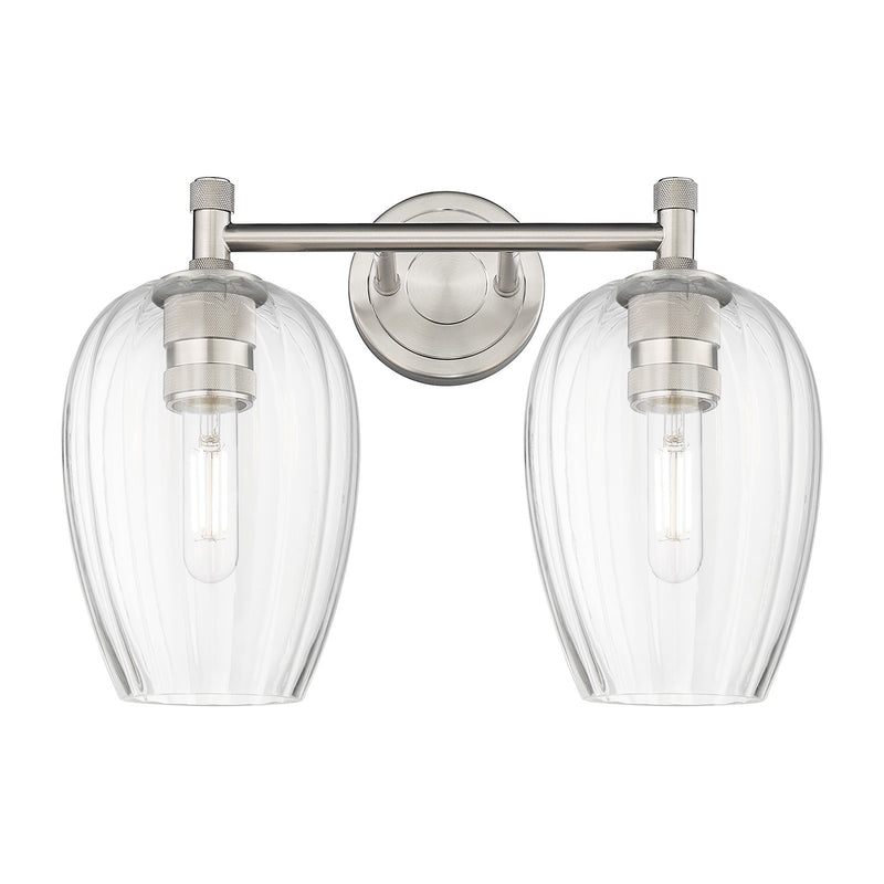 Innovations Preston Flute 14.25in 2-Light Bath Vanity | Industrial Satin Nickel and Clear Glass | Bathroom & Powder Room | Model 434-2W-SN-G457-6CL