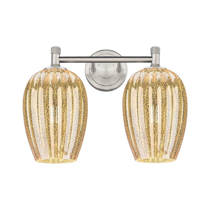 Innovations Preston Flute 14.25in 2-Light Bath Vanity | Industrial Satin Nickel and Mercury Glass | Bathroom & Powder Room | Model 434-2W-SN-G457-6ME