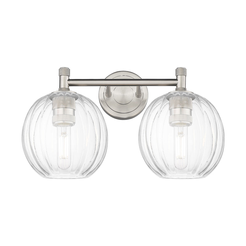 Innovations Preston Globe 15in 2-Light Bath Vanity | Industrial Satin Nickel and Clear Glass | Bathroom & Powder Room | Model 434-2W-SN-G458-7CL