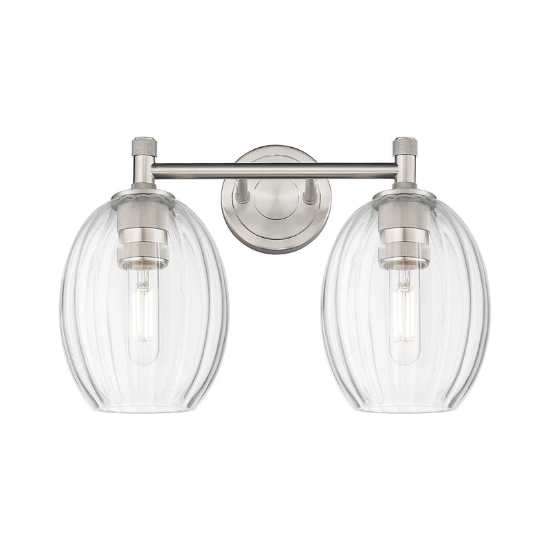 Innovations Preston Bulb 14in 2-Light Bath Vanity | Industrial Satin Nickel and Clear Glass | Bathroom & Powder Room | Model 434-2W-SN-G459-6CL