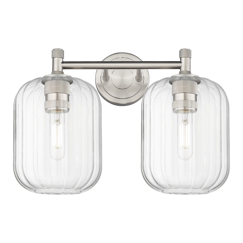 Innovations Preston Cylinder 15in 2-Light Bath Vanity | Industrial Satin Nickel and Clear Glass | Bathroom & Powder Room | Model 434-2W-SN-G460-7CL