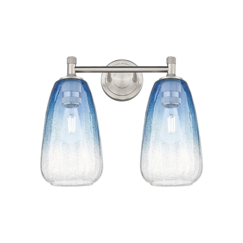 Innovations Brookhaven Almond 14in 2-Light Bath Vanity | Industrial Satin Nickel and Sapphire Blue Glass | Bathroom | Model 434-2W-SN-G480-6SB
