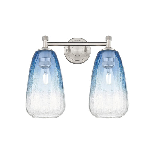 Innovations Brookhaven Almond 14in 2-Light Bath Vanity | Industrial Satin Nickel and Sapphire Blue Glass | Bathroom | Model 434-2W-SN-G480-6SB