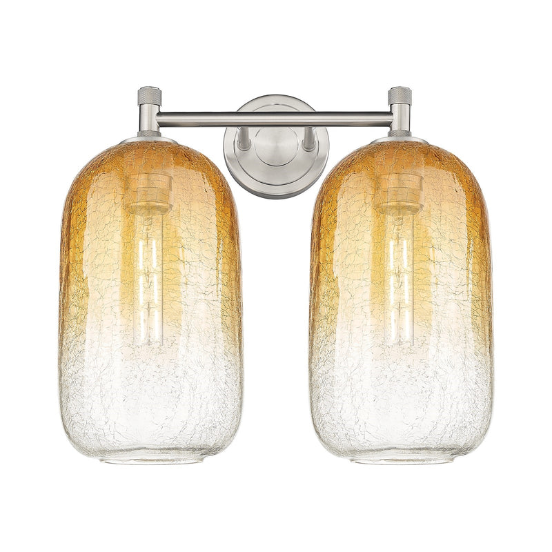 Innovations Brookhaven Cloche 15in 2-Light Bath Vanity | Industrial Satin Nickel and Amber Glass | Bathroom Vanity Light | Model 434-2W-SN-G482-7AM