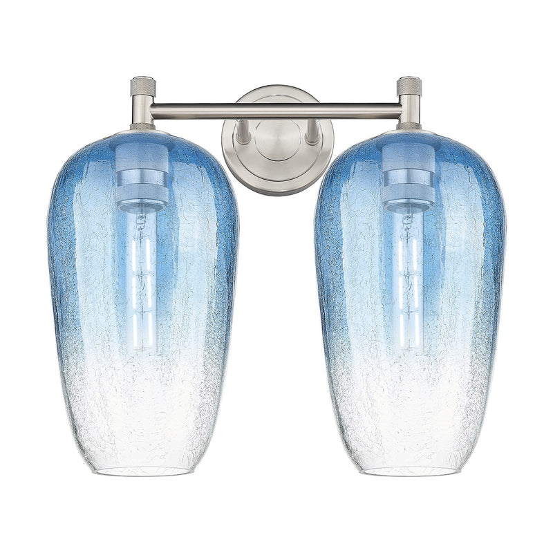 Innovations Brookhaven Flute 15in 2-Light Bath Vanity | Industrial Satin Nickel and Sapphire Blue Glass | Bathroom | Model 434-2W-SN-G484-7SB