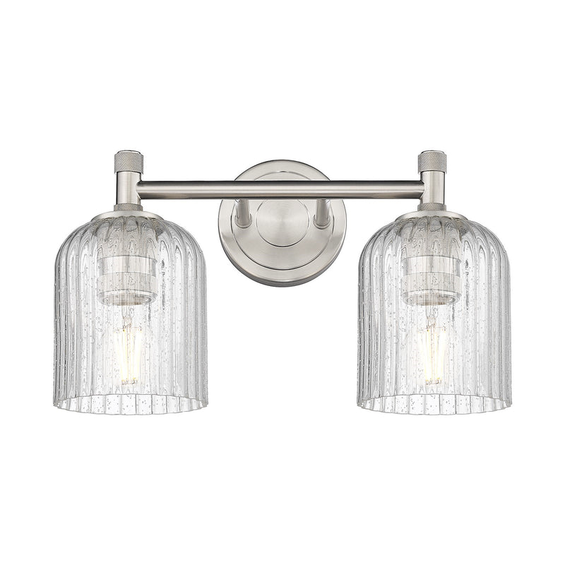 Innovations Crown Point 13in 2-Light Bath Vanity | Industrial Satin Nickel and Seedy Glass | Bathroom & Powder Room | Model 434-2W-SN-G559-5SDY