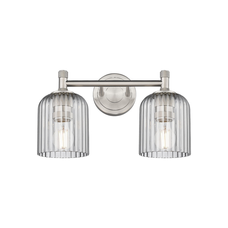 Innovations Crown Point 13in 2-Light Bath Vanity | Industrial Satin Nickel and Light Smoke Glass | Bathroom & Powder Room | Model 434-2W-SN-G559-5SM