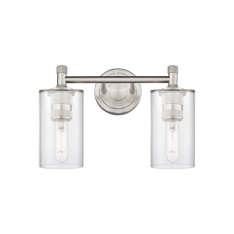 Innovations Clymer 12in 2-Light Bath Vanity Light | Industrial Satin Nickel and Clear Glass | Bathroom & Powder Room | Model 434-2W-SN-G802