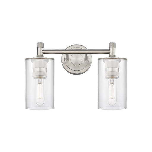 Innovations Clymer 12in 2-Light Bath Vanity Light | Industrial Satin Nickel and Clear Glass | Bathroom & Powder Room | Model 434-2W-SN-G802