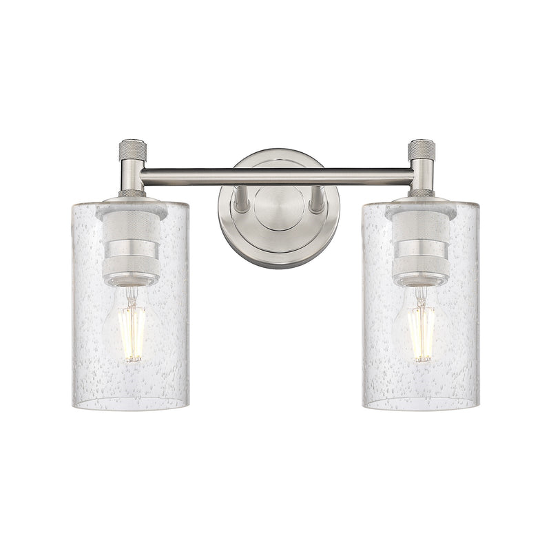 Innovations Clymer 12in 2-Light Bath Vanity Light | Industrial Satin Nickel and Seedy Glass | Bathroom & Powder Room | Model 434-2W-SN-G804