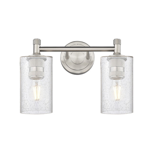Innovations Clymer 12in 2-Light Bath Vanity Light | Industrial Satin Nickel and Seedy Glass | Bathroom & Powder Room | Model 434-2W-SN-G804