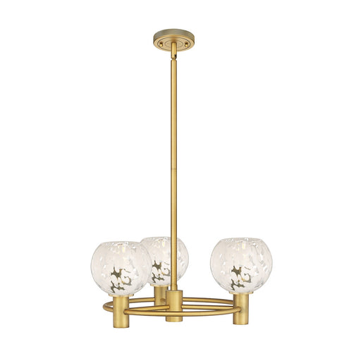 Innovations White Mouchette 20in 3-Light Pendant | Industrial Brushed Brass and White Mouchette Glass | Kitchen Island | Model 434-3CR-BB-G1216-6WM