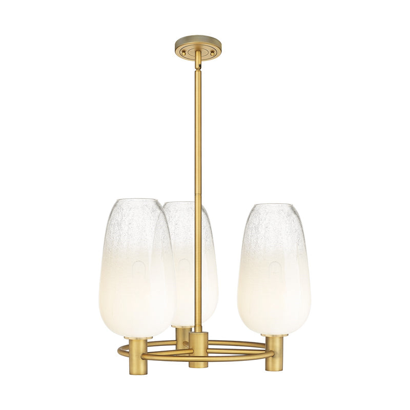 Innovations Brookhaven Flute 21in 3-Light Pendant | Industrial Brushed Brass and Opal Glass | Kitchen Island & Dining | Model 434-3CR-BB-G484-7OP