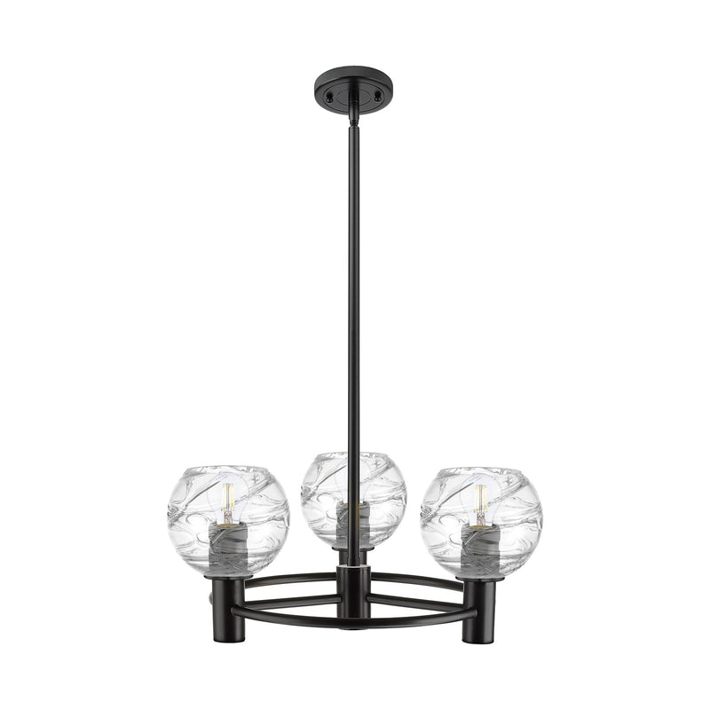 Innovations Crown Point 20in 3-Light Pendant | Industrial Matte Black and Clear Deco Swirl Glass | Kitchen Island | Model 434-3CR-BK-G1213-6CL