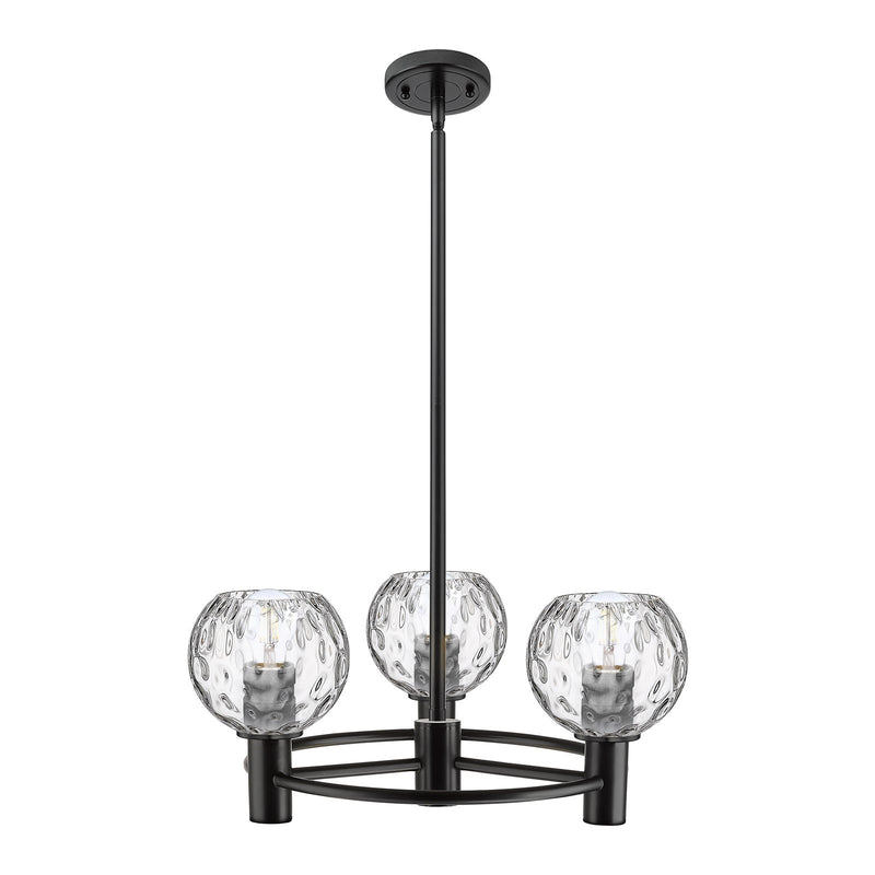 Innovations Athens Water Glass 20in 3-Light Pendant | Industrial Matte Black and Clear Water Glass | Kitchen Island | Model 434-3CR-BK-G1215-6