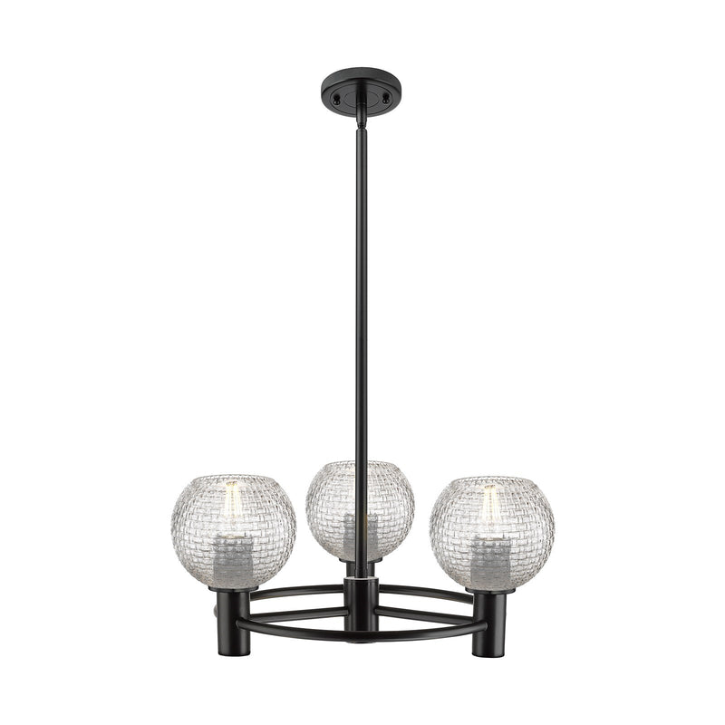 Innovations Athens Basket Weave 20in 3-Light Pendant | Industrial Matte Black and Clear Basket Weave Glass | Kitchen | Model 434-3CR-BK-G122C-6CL