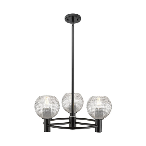 Innovations Athens Basket Weave 20in 3-Light Pendant | Industrial Matte Black and Clear Basket Weave Glass | Kitchen | Model 434-3CR-BK-G122C-6CL