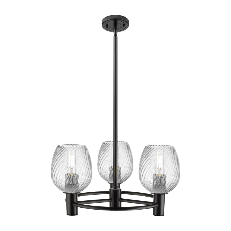 Innovations Salina 19.75in 3-Light Pendant | Industrial Matte Black and Clear Spiral Fluted Glass | Kitchen Island & Dining | Model 434-3CR-BK-G292