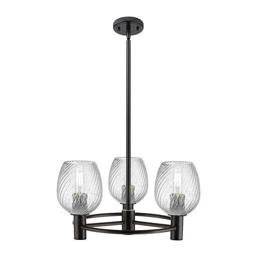 Innovations Salina 19.75in 3-Light Pendant | Industrial Matte Black and Clear Spiral Fluted Glass | Kitchen Island & Dining | Model 434-3CR-BK-G292