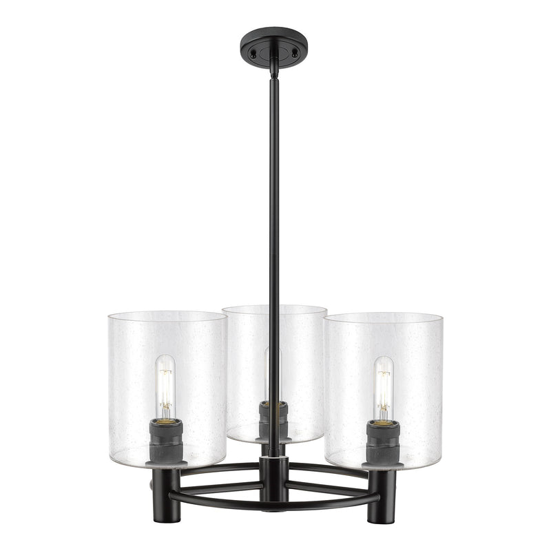 Innovations Paladin 21in 3-Light Pendant | Industrial Matte Black and Seedy Glass | Kitchen Island & Dining Room | Model 434-3CR-BK-G4424-7
