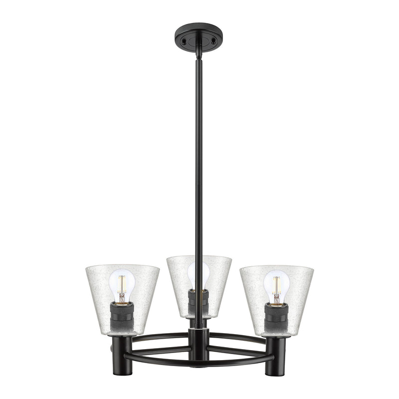 Innovations Caton 20in 3-Light Pendant | Industrial Matte Black and Frosted Glass | Kitchen Island & Dining Room | Model 434-3CR-BK-G454