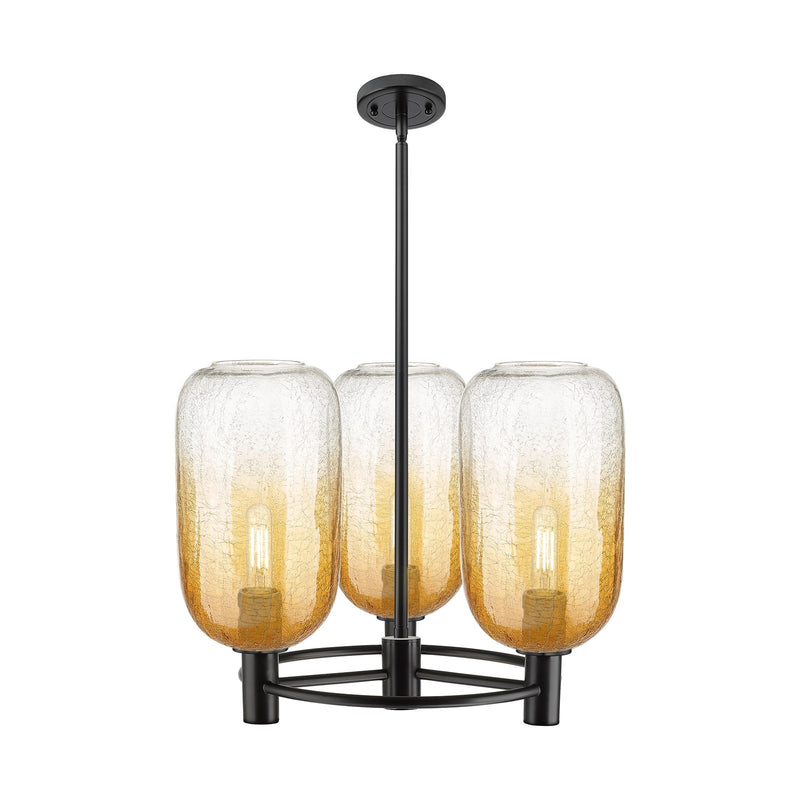 Innovations Brookhaven Cloche 21in 3-Light Pendant | Industrial Matte Black and Amber Glass | Kitchen Island & Dining | Model 434-3CR-BK-G482-7AM