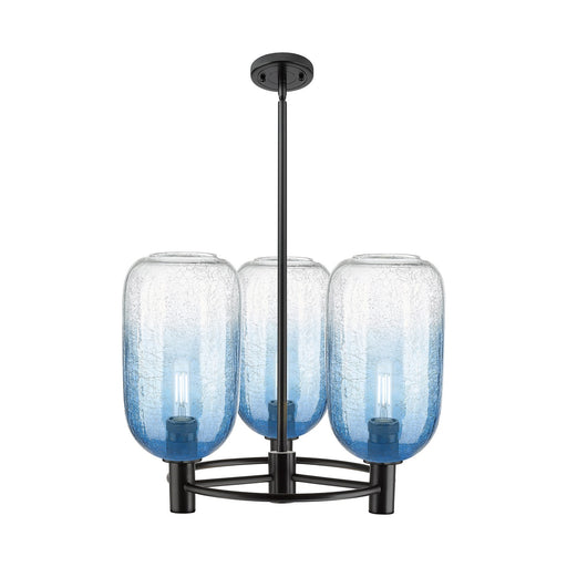 Innovations Brookhaven Cloche 21in 3-Light Pendant | Industrial Matte Black and Sapphire Blue Glass | Kitchen Island | Model 434-3CR-BK-G482-7SB