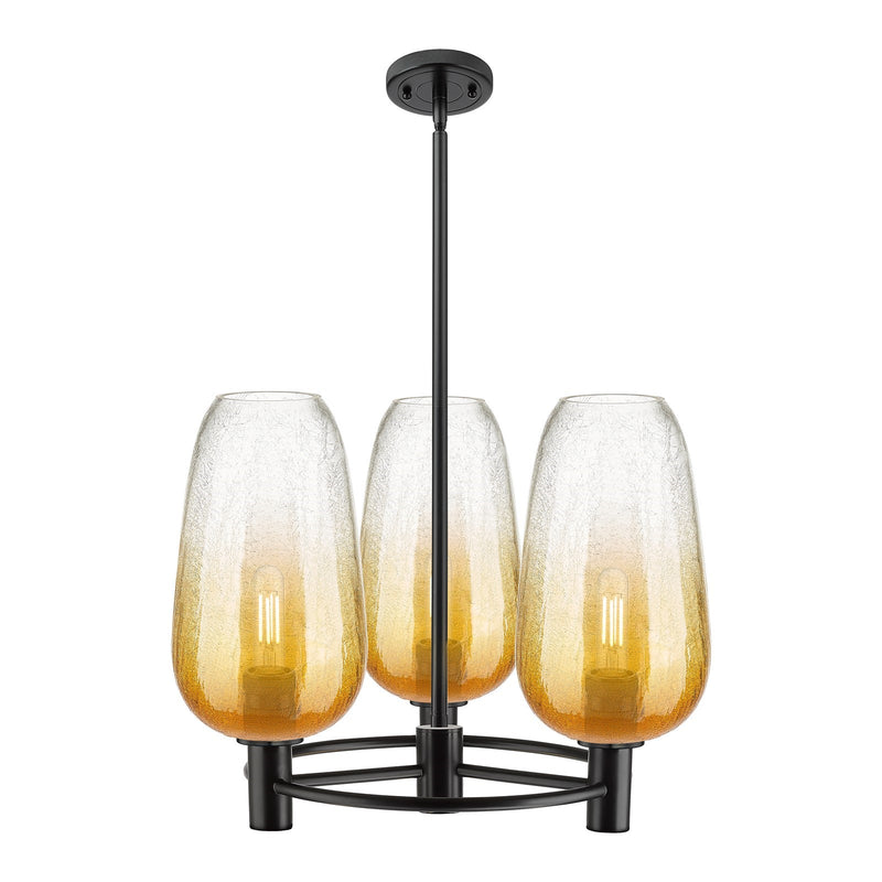 Innovations Brookhaven Flute 21in 3-Light Pendant | Industrial Matte Black and Amber Glass | Kitchen Island & Dining Room | Model 434-3CR-BK-G484-7AM