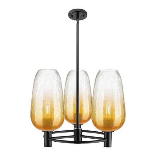 Innovations Brookhaven Flute 21in 3-Light Pendant | Industrial Matte Black and Amber Glass | Kitchen Island & Dining Room | Model 434-3CR-BK-G484-7AM