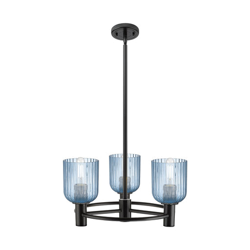 Innovations Crown Point 19in 3-Light Pendant | Industrial Matte Black and Princess Blue Glass | Kitchen Island & Dining | Model 434-3CR-BK-G559-5BL