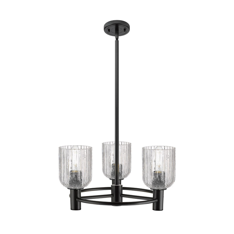 Innovations Crown Point 19in 3-Light Pendant | Industrial Matte Black and Clear Bell Glass | Kitchen Island & Dining Room | Model 434-3CR-BK-G559-5CL