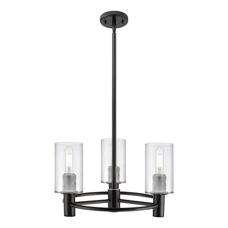Innovations Clymer 17.875in 3-Light Pendant | Industrial Matte Black and Clear Glass | Kitchen Island & Dining Room | Model 434-3CR-BK-G802