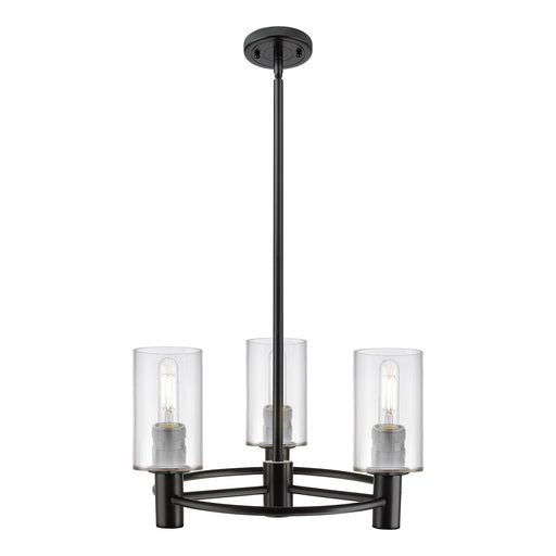 Innovations Clymer 17.875in 3-Light Pendant | Industrial Matte Black and Clear Glass | Kitchen Island & Dining Room | Model 434-3CR-BK-G802