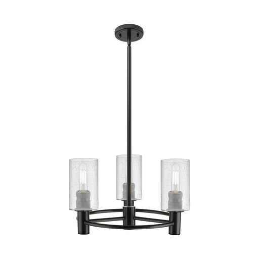 Innovations Clymer 18in 3-Light Pendant | Industrial Matte Black and Seedy Glass | Kitchen Island & Dining Room | Model 434-3CR-BK-G804