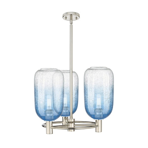 Innovations Brookhaven Cloche 21in 3-Light Pendant | Industrial Polished Nickel and Sapphire Blue Glass | Kitchen Island | Model 434-3CR-PN-G482-7SB