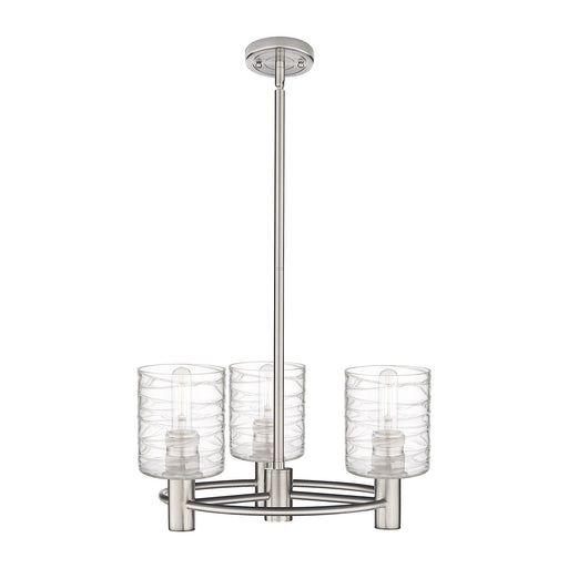 Innovations Cobbleskill 19in 3-Light Pendant | Industrial Satin Nickel and Deco Swirl Glass | Kitchen Island & Dining Room | Model 434-3CR-SN-G1113